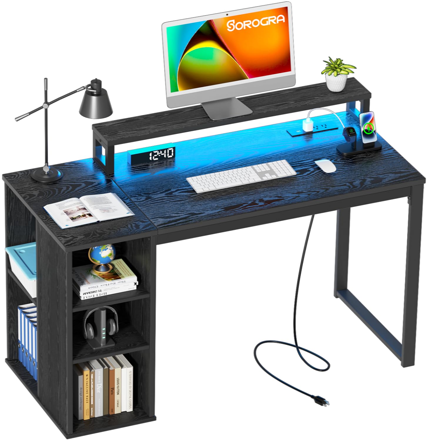 SOROGRA 39.4 Inch Computer Desk With Adjustable Monitor Stand & Reversible Shelves - Small Office Desk For Home - View #3