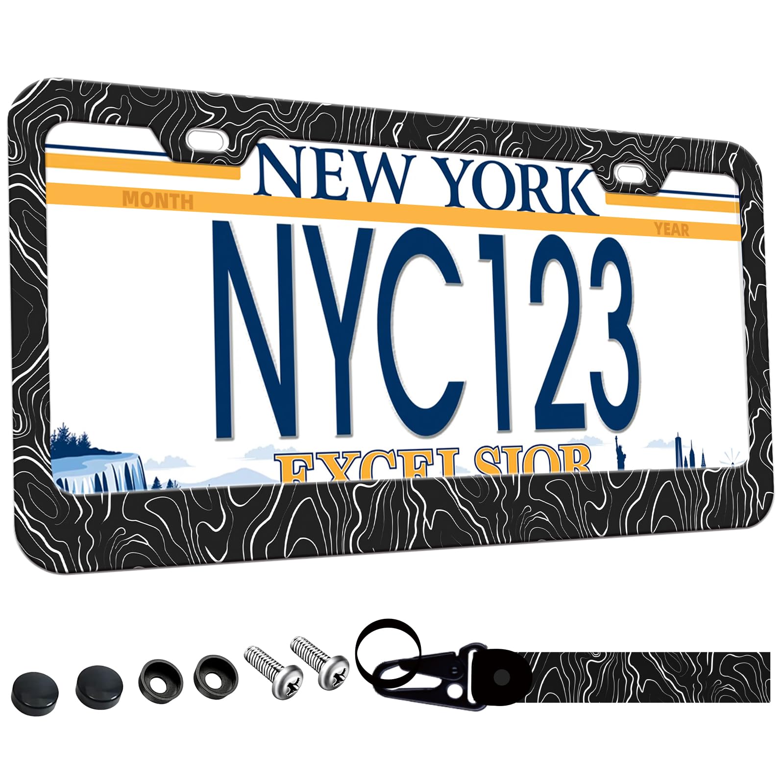 Photo 1 of 1-Pack Topographic Map License Plate Frames for Women Man, 2 Holes Topography Map topo Aluminum License Plate Holder,Exploration | Discovery License Plate Cover fits with Keychain Wrist Lanyard