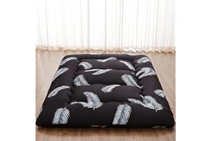 XICIKIN Japanese Floor Mattress, Japanese Futon Mattress Foldable Mattress, Roll Up Mattress Tatami Mat with Washable Cover, Easy to Store and Portable for Camping,(Black Feather,Twin)