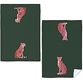 JFFTLL Trendy Preppy Pink Cute Leopard Kitchen Towels, Funky Retro Green Cheetah Print Decorative Dish Tea Towels for Kitchen, Girly Aesthetic Hand Towel for Bathroom Decor, 16x24 Inch Set of 2