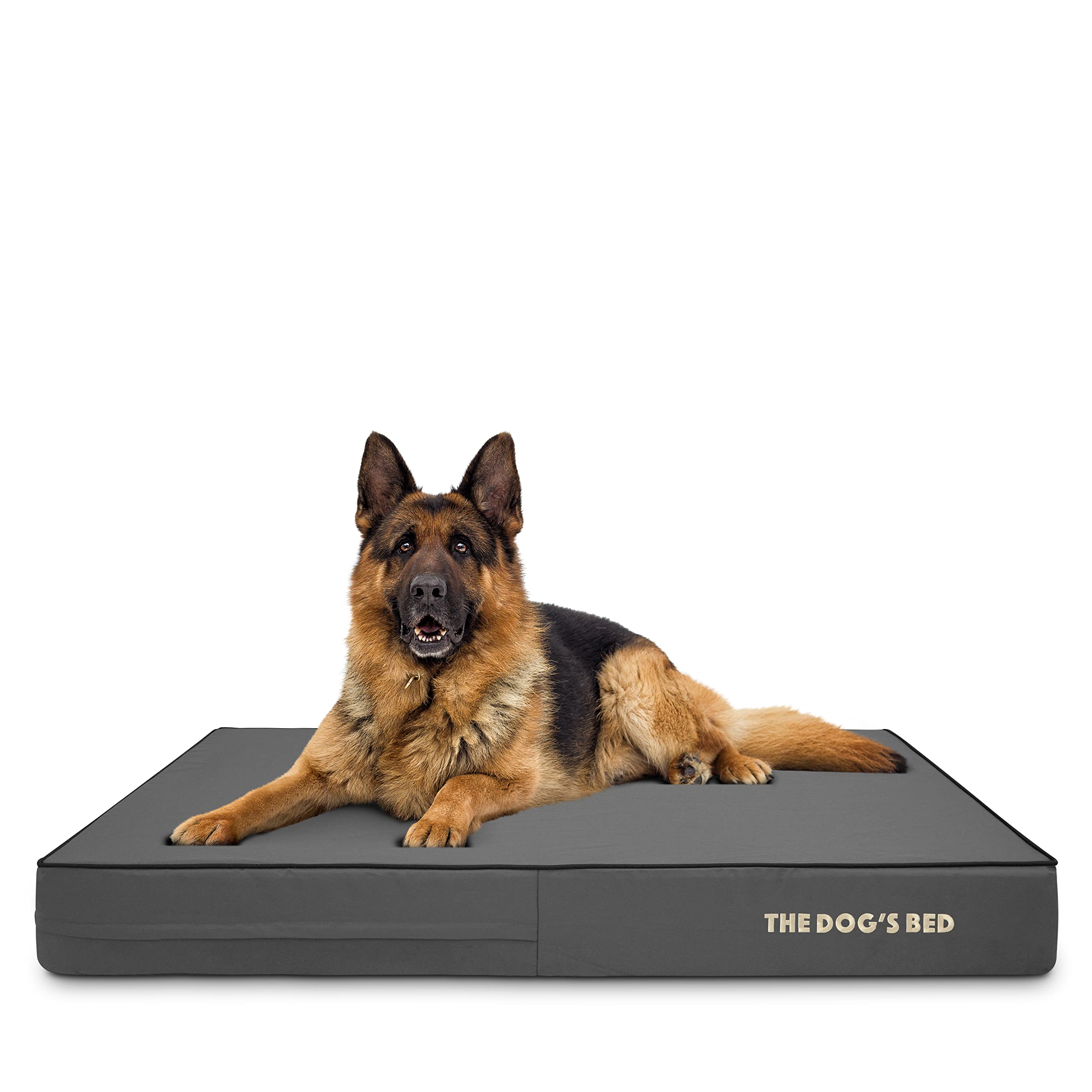 The Dog’s Bed Orthopaedic Memory Foam Dog Bed for XL Dogs, Waterproof Support Mattress, Removable Washable Cover, Pressure Relief & Joint Support, Grey Oxford with Black Trim, 15cm Thick