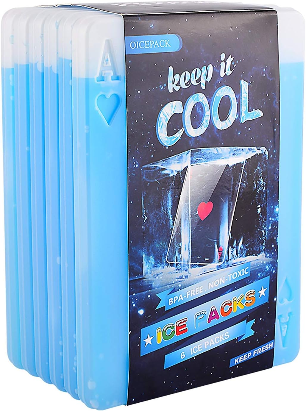 OICEPACK Ice Packs for Lunch Bag, Slim-Reusable Gel Cooler Ice Packs for Insulated Lunch Bag丨Bento Boxes Long Lasting Freezer Packs for All Ages Using Like Men/Women/Kids Set of 6, Blue