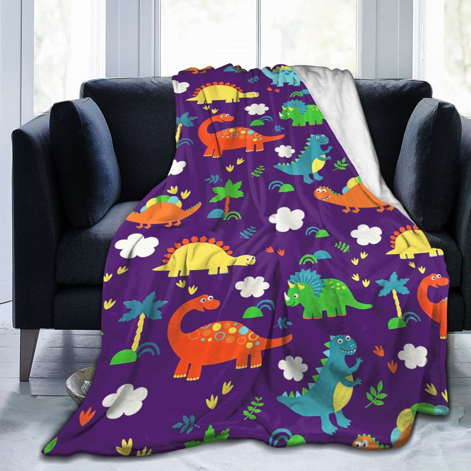 Custommixall Dinosaur Blanket for Boys, Kids Dinosaur Throw Blanket for Boys and Girls, Fluffy Cozy Dinosaur Fleece Blanket with Vibrant Colors and Cute Design, Soft and Warm Throw Blanket 40"x50"