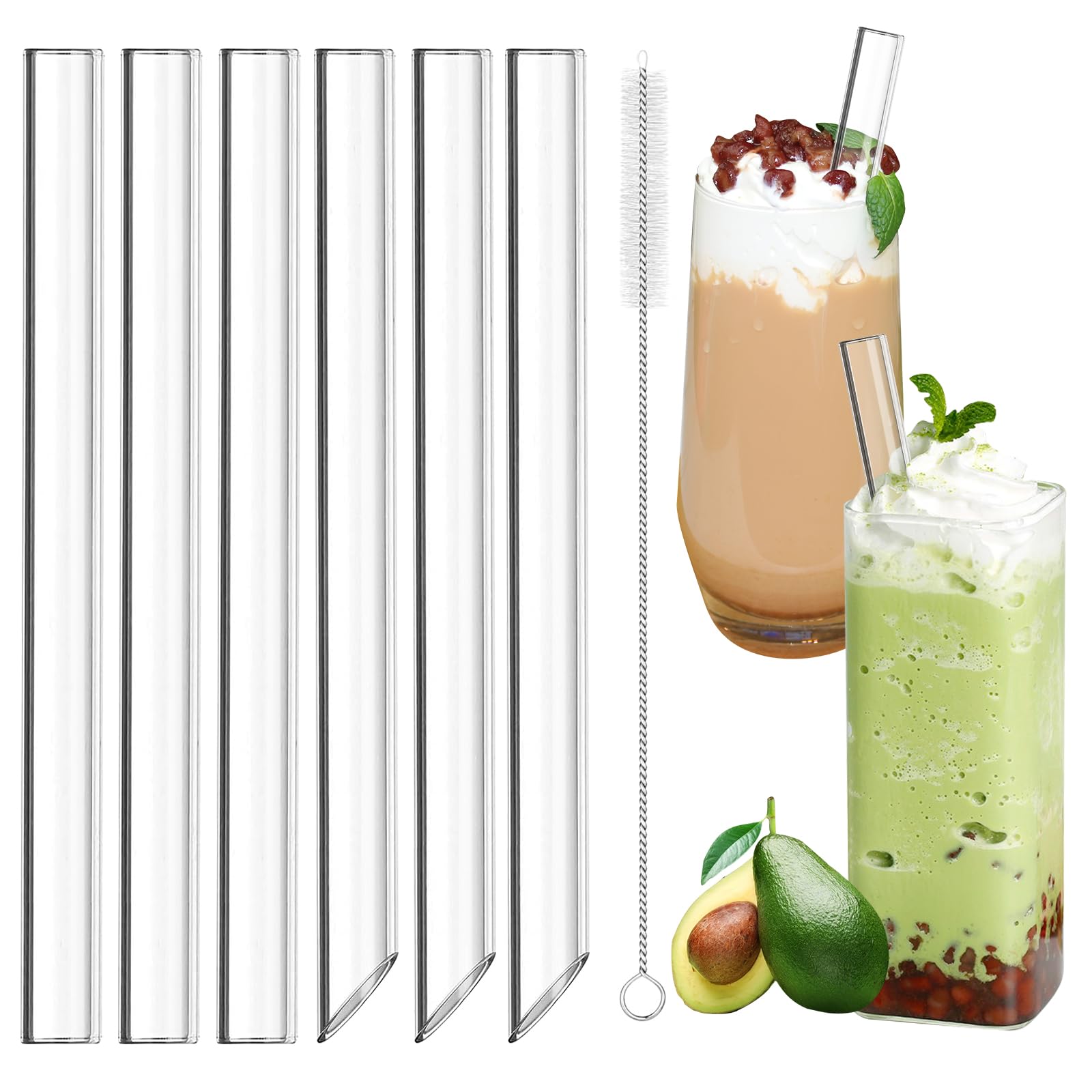 7 Clear Boba Straws - 14mm Extra Wide, Reusable Smoothie Straws with Cleaning Brushes, for Cocktails, Juices