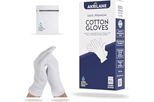 AKRILANE XXL Extra Extra Large 5 Pairs 100% Premium Cotton Gloves for Dry Hands | Moisturizing Overnight Gloves for Eczema, Psoriasis & Skin Spa Treatment for Women & Men | Free Laundry Bag