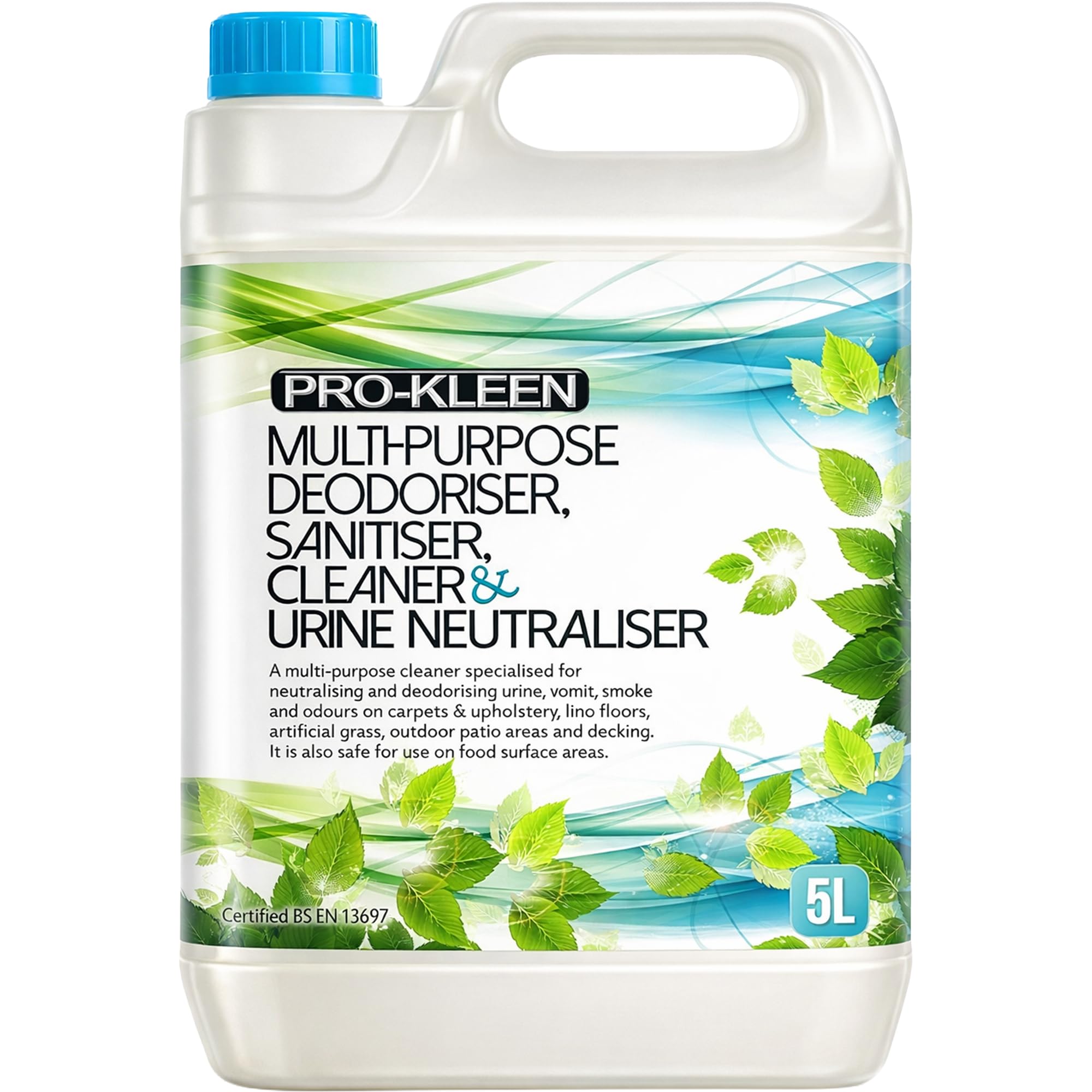 Pro-Kleen Multi-Purpose Deodoriser, Disinfectant, Sanitiser, Cleaner 5L & Urine Neutraliser - Kills 99.99% of Bacteria Super Concentrated, Professional Formula - British Certified EN 13697