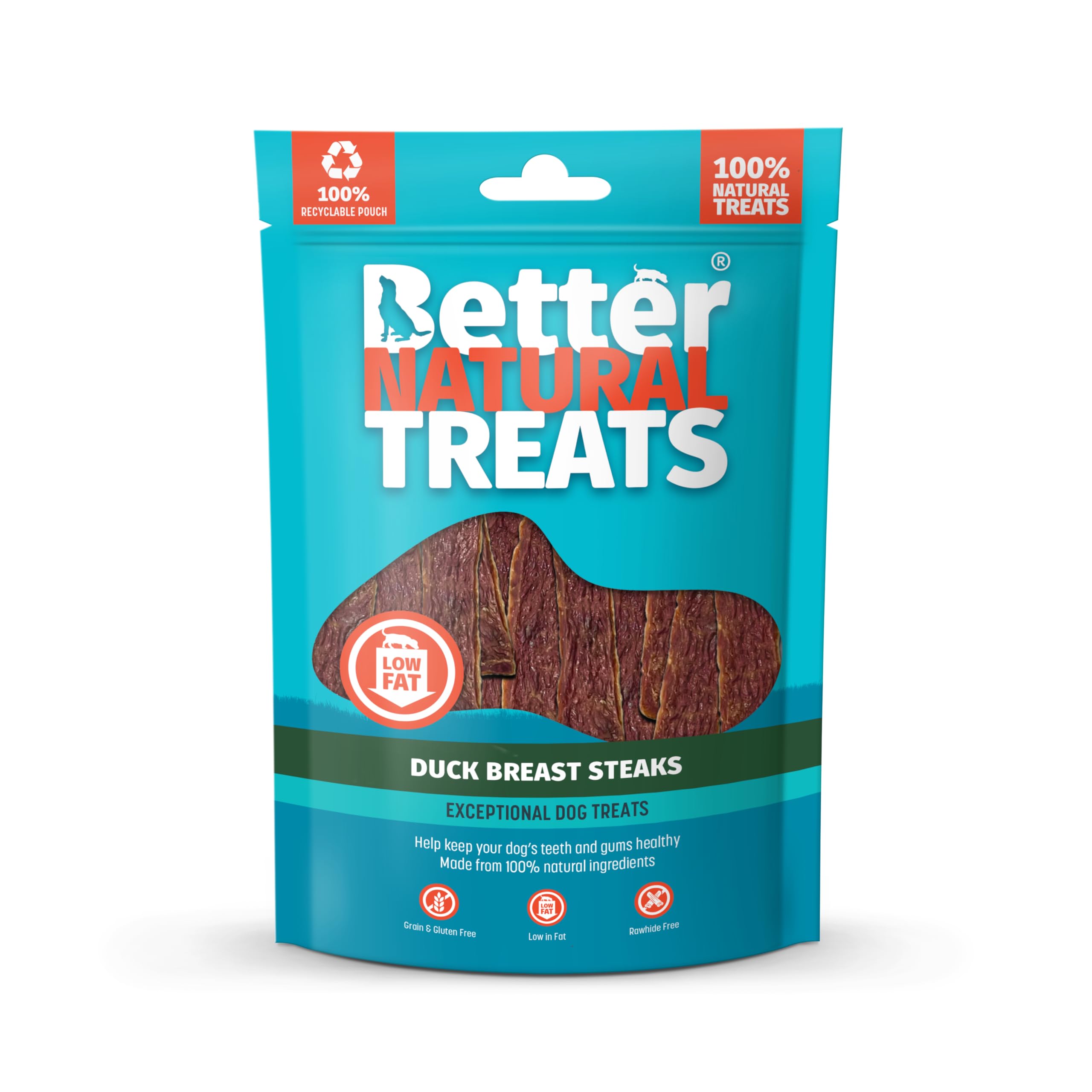 Better Natural Duck Breast Steaks, Natural Treats for Dogs, Made with 100% Real Duck, Low in Fat with High Protein, Grain Free & Gluten Free, 90g (Pack of 10)