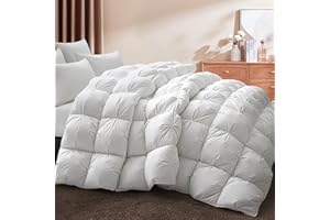 DREAMHOOD Pinch Pleat Goose Feather Down Comforter for All Seasons, 100% Cotton Cover Hotel Luxury Hypoallergenic Bedding Comforter, Soft and Durable Down Proof Cotton Fabric with 8 Corner Tabs (Queen 90"x90")