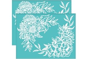 OLYCRAFT 2Pcs 11x8.6 Inch Peony Sunflower Self-Adhesive Silk Screen Printing Stencil Flower Corner Silk Screen Stencil Flower Leaf Reusable Mesh Stencils Transfer for DIY T-Shirt Fabric Painting
