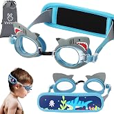 Vvinca Kids Swim Goggles 2-8，Toddler goggles with Fabric Strap No Tangle | kids Goggles with Girls Boys Cute No Leak Anti Fog