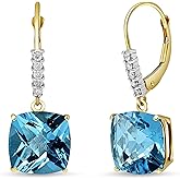 Galaxy Gold GG 14k Solid Gold Leverback Earrings with Natural Diamonds and Blue Topaz