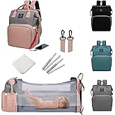 ANWTOTU Baby Diaper Bags with Changing Station,Waterproof Diaper Bag Backpack for Moms Dads with USB Charging Port,Large Capacity Multifunctional Baby Essentials(Pink-Grey)