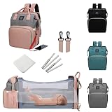 ANWTOTU Baby Diaper Bags with Changing Station,Waterproof Diaper Bag Backpack for Moms Dads with USB Charging Port,Large Capacity Multifunctional Baby Essentials(Pink-Grey)