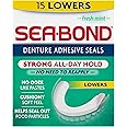 Sea Bond Secure Denture Adhesive Seals, Fresh Mint Lowers, Zinc-Free, All-Day Hold, Mess-Free, 15 Count