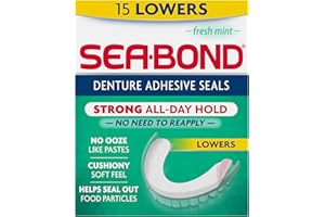 Sea Bond Secure Denture Adhesive Seals, Fresh Mint Lowers, Zinc-Free, All-Day Hold, Mess-Free, 15 Count