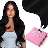 YoungSee Nano Tip Hair Extensions Real Human Hair Black 20 inch Nano Beads Hair Extensions Human Hair Black Nano-link Hair Extension Long Straight Hair 1g/s 50g 50 Strands for Instant Length