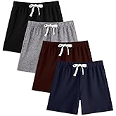 4 Pack Boys Toddler Shorts French Terry Cotton Shorts Summer Casual Elastic Waist with Drawstring for Kids(Age 2-12)