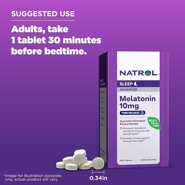NATROL MELATONIN 10MG TABLETS, ADVANCED SLEEP DIETARY SUPPLEMENT FOR RESTFUL SLEEP, 100 MELATONIN TIME RELEASE TABLETS, 100 SERVINGS