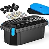 POPOSOAP Pond Filter for Outdoor Ponds, Filter Box with 2 Filter Pads and 20 Bio-Balls for Outdoor Pond Pump Submersible Fountain Pump