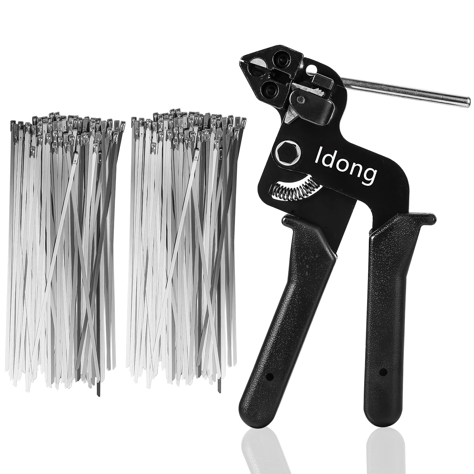 Idong 200PCS Stainless Steel Cable Ties and Metal tie wrap Gun, Zip Tie Tool,Cable Tie Gun, 4.6 * 270mm Stainless Steel Cable Ties (CT02 kit)