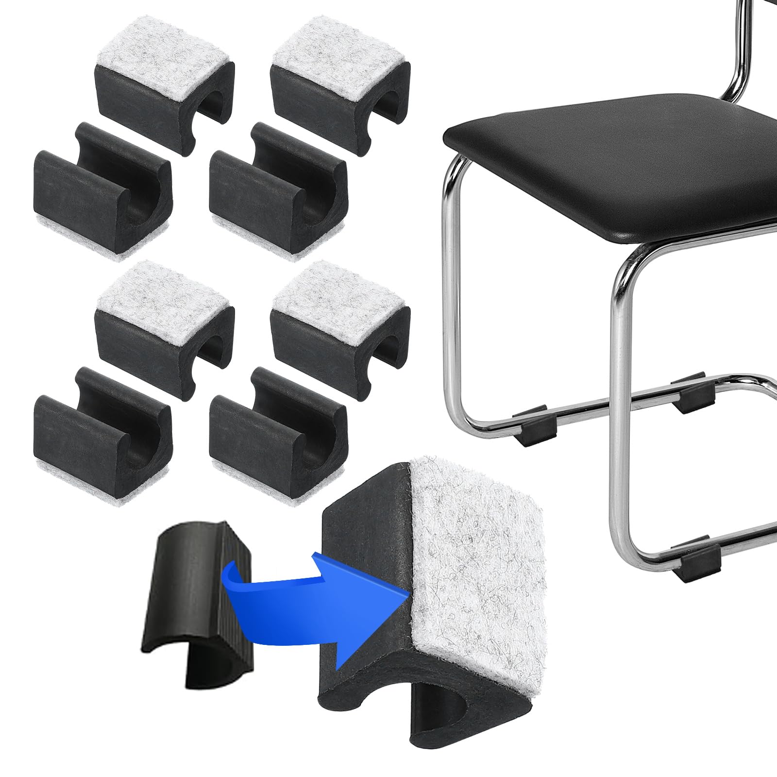 PATIKIL Rectangle U Shaped Chair Leg Tips Caps with Felt Pads, 8 Pack Slide Smoothly Furniture Feet Floor No Scratches No Noise Protectors Protect Hardwood Floors Fit Dia 14 mm Leg, Gray
