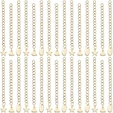 Beebeecraft 1 Box 30Pcs Gold Extender Chains 304 Stainless Steel Chain Extension with Heart Star Oval Charms Bracelet End Curb Chain Extenders for Jewelry Making Bracelets Supplies DIY Craft (58~68mm)