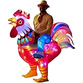Adult Inflatable Chicken Costumes, LED Light Up Ride-on Rooster, Fancy Dress Funny Jumpsuit Cosplay Halloween Costume for Men Women Birthday Christmas (Chicken, Adult)