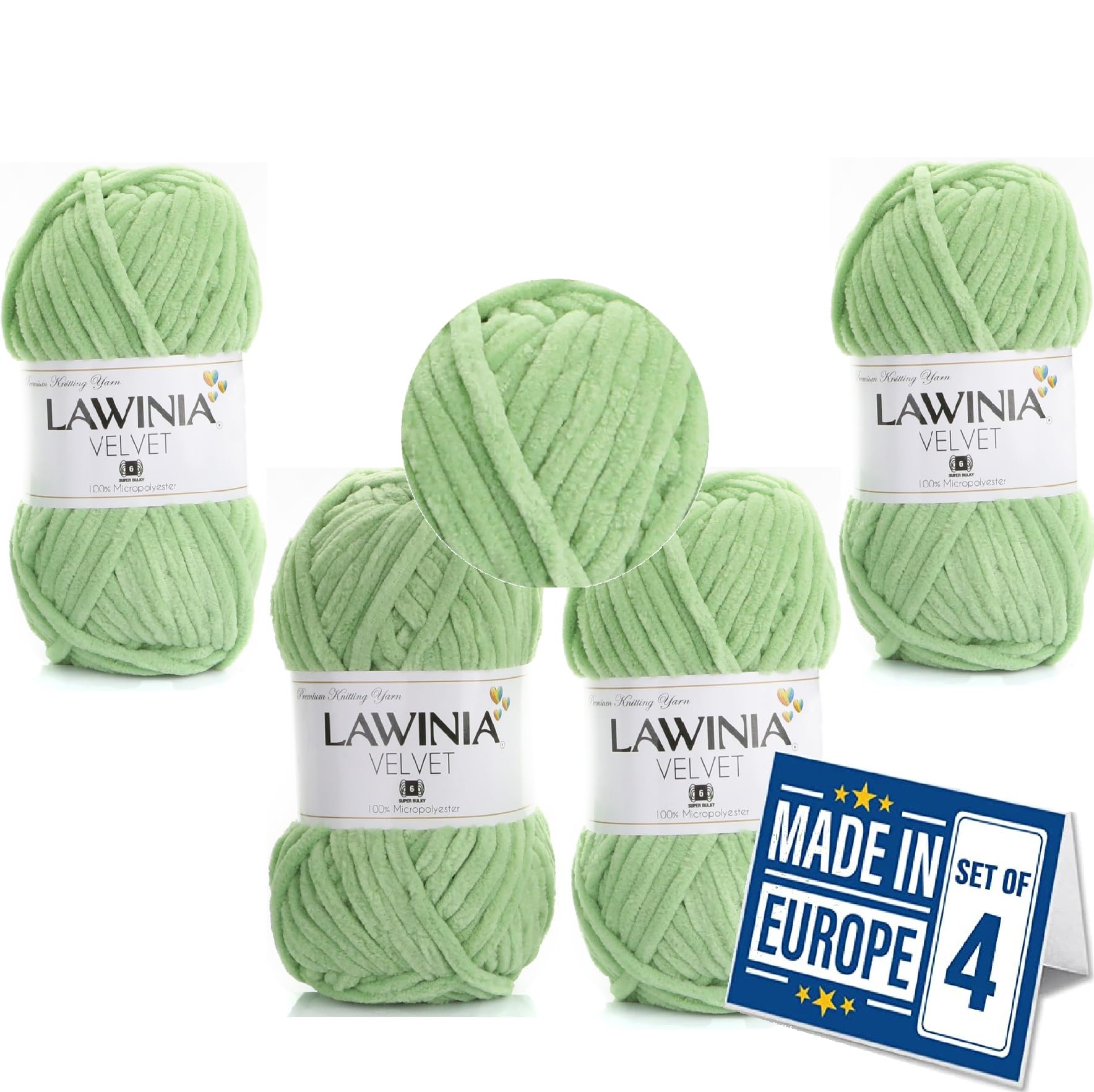 LAWINIA -Velvet Premium Soft Chenille Yarn Chunky, Velvet Yarn Crochet, Does NOT SHED, Plush Blanket Wool for Crochet, Thick Chunky Wool for Knitting, Pack of 4