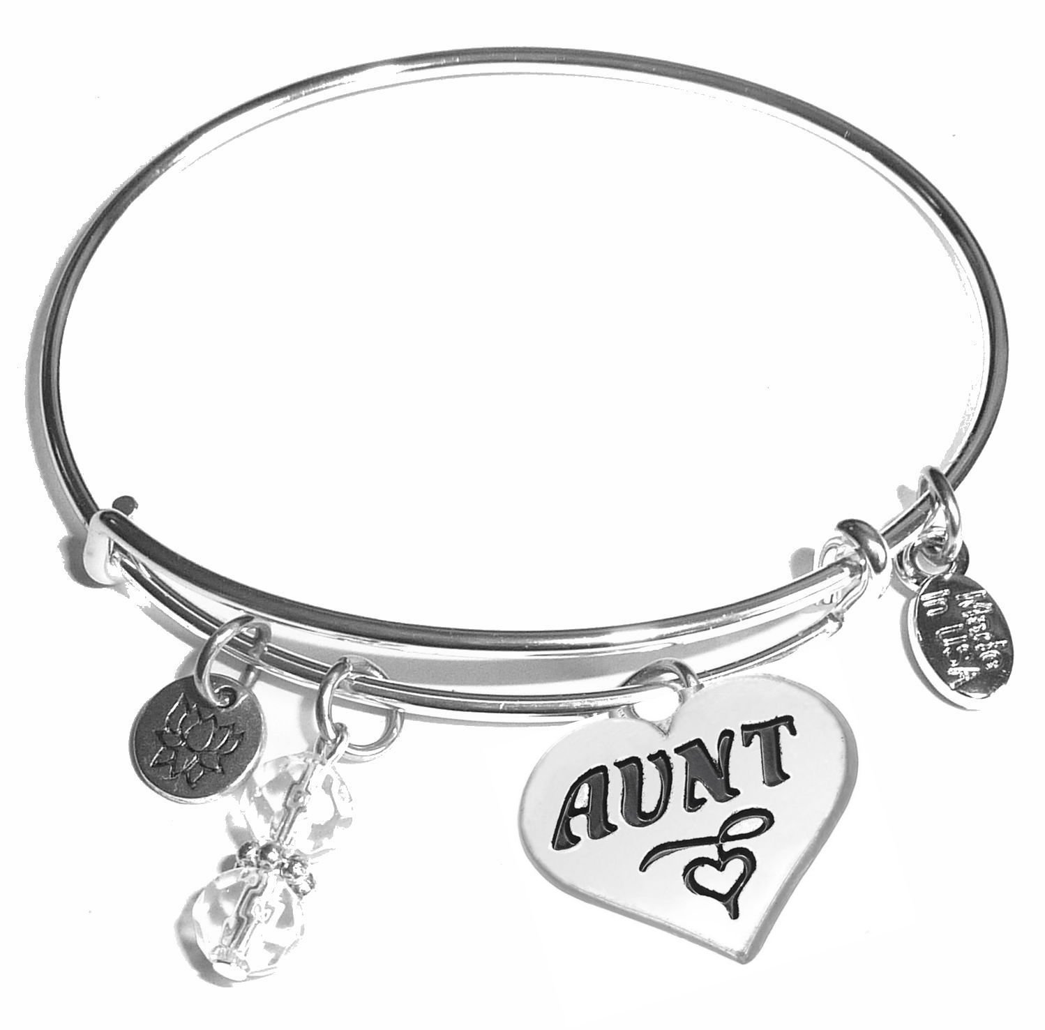 Message Charm (14 words to choose from) Expandable Wire Bangle Bracelet, in the popular style, COMES IN A GIFT BOX! (Aunt)