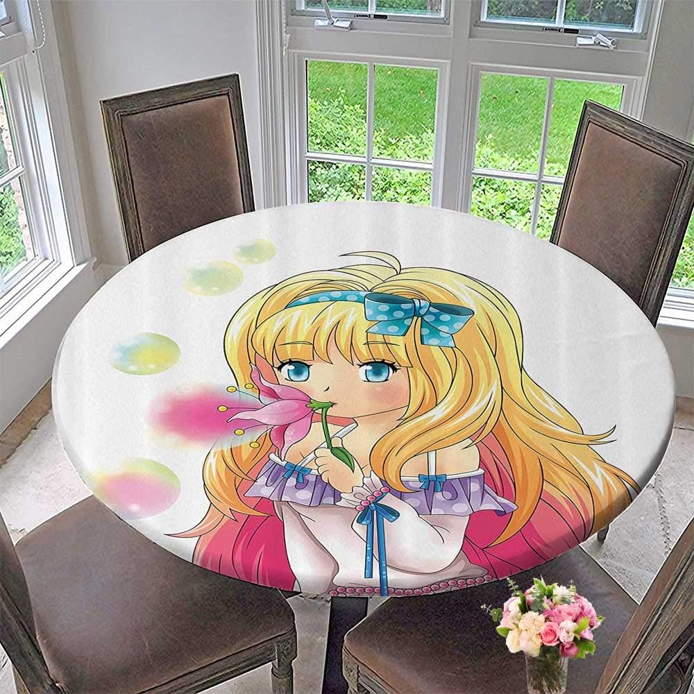 Mikihome Luxuriöse runde Tischdecke für Zuhause, Manga-Mädchen, Blasen