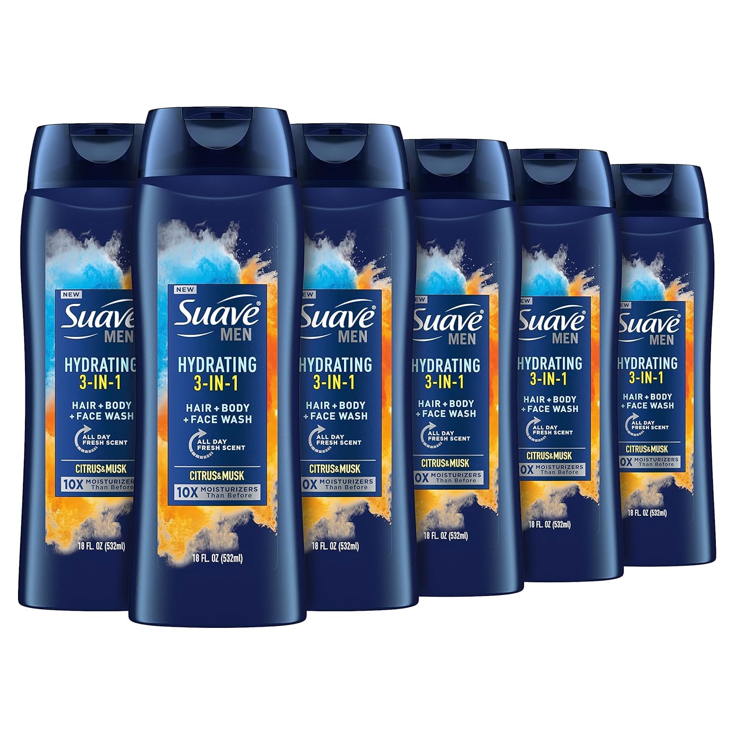 Photo 1 of Suave Men Moisturizing Body, Face and Hair Wash, 3-in-1 For Hydrated Skin and Hair, Citrus & Musk scent, No Parabens, No Phtahaltes, 18 Oz Pack of 6
