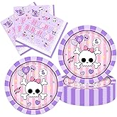 40Pcs Ku-romi Purple Cartoon Birthday Party Decorations Purple Cartoon Plates and Napkins Party or Baby Shower Supplies Set for 20 Guests