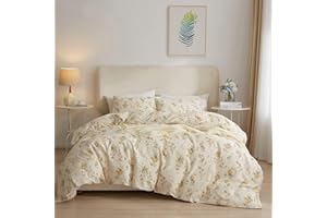 LifeTB Chic Garden Floral Duvet Cover Twin XL Soft Cotton Yellow Floral Bedding Sets Cottagecore Botanical Duvet Cover Aesthetic Floral Comforter Cover Cotton Twin XL Duvet Cover with Zipper Closure