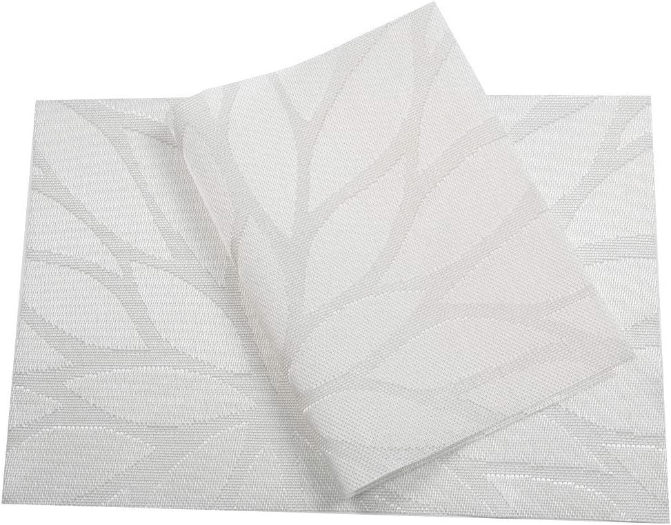 HEBE Placemats Set of 6, Non-Slip Washable Place Mats,Heat Resistant Kitchen Tablemats for Dining Table Dinner Table (White): Home & Kitchen