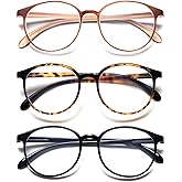 PEYEOISD 3 Pack Round Reading Glasses for Women/Men, Super Light Blue Light Blocking Readers, Retro Anti Eyestrain Eyeglasses