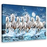 Seven Lucky Running Wild Horses Wall Art Animal Posters 7 Horses Running Painting 01 Canvas Poster Bedroom Decor Sports Landscape Office Room Decor Gift Frame-style Frame-style08x12inch(20x30cm)