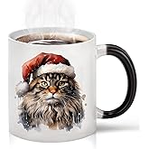 Caliamary Heat Changing Mug, Funny Cat Heat Changing Ceramic Coffee Mug, 11 oz Heat Sensitive Color Changing Coffee Mug Cup, Cute Xmas Gift Mug for Women Men Kids… (Brown cat)