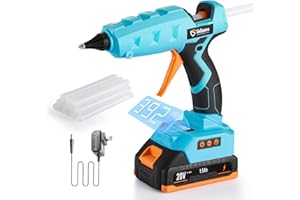 Full Size Cordless Glue Gun, GoGonova 20V Temp Adjust LCD Digital Display Fast Heating Accurate Dual Temp, Dripless Full Size Heavy Duty Hot Gun Kit with 12 Pcs Sticks (Battery Included)