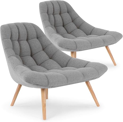 Menzzo Lot De 2 Fauteuils Scandinaves Tissu Gris Pieds En Bois Assise Profonde Moelleuse Et Confortable Modèle Danios L102 X P82 X H186 Cm