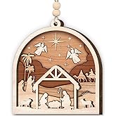 Nativity Scene Ornaments 2025 - Holy Family Christmas Ornament for Tree Decor, Catholic & Religious Gift for Women, Church Gifts for Men, Family, Friends, Wooden Nativity Ornament