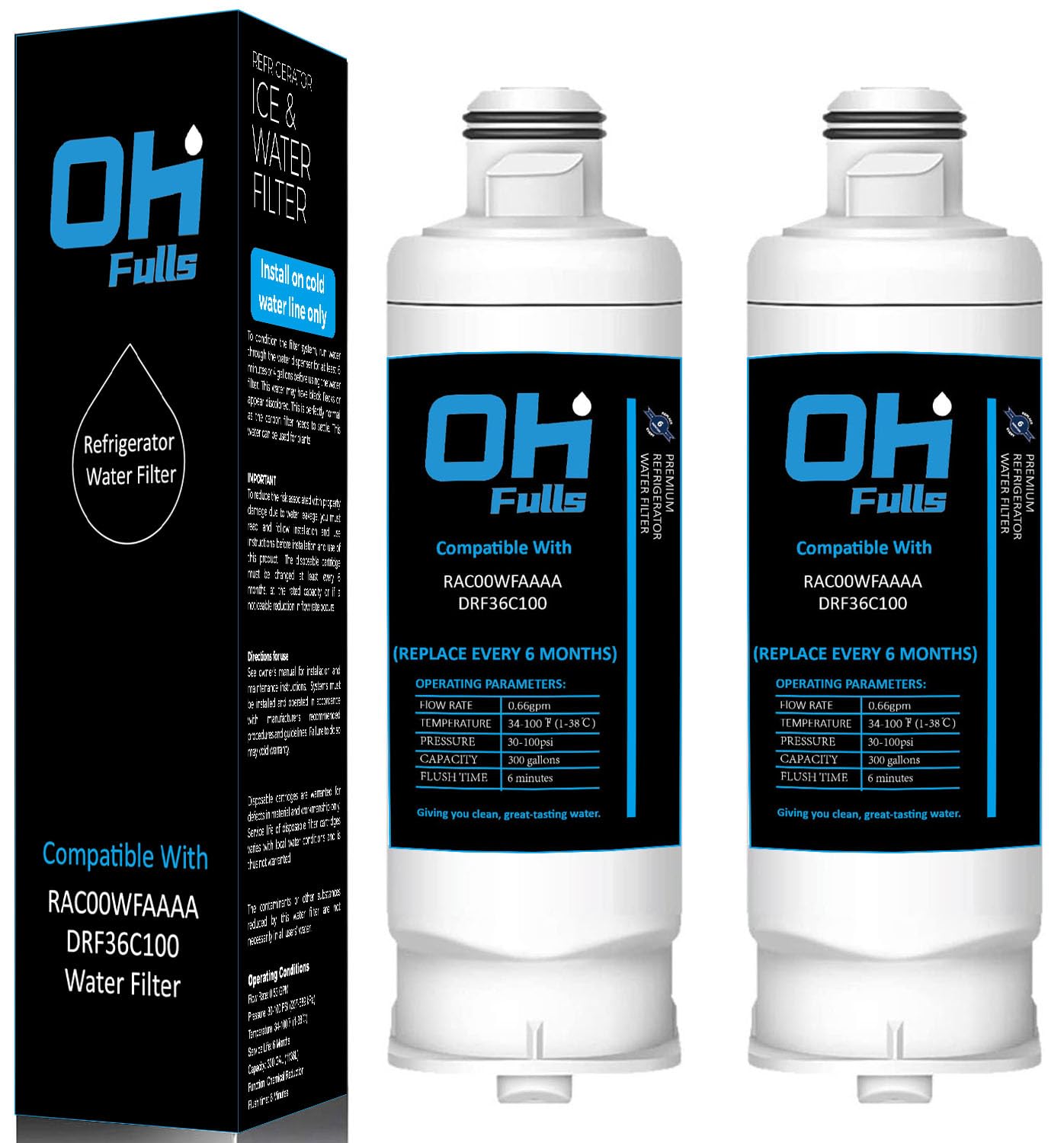 Photo 1 of DRF36C100 Water Filter Fits RAC00WFAAAA/DA, 2-Pack