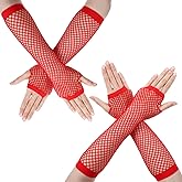Psyqtsuary 2 Pairs Fingerless Fishnet Gloves Fishnet Sleeves Long Fishnet Mesh Glove for Women Men Girls Boys 80s 90s Party Costume Accessories Supplies(Red)
