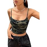 WDIRARA Women's Camo Print Tank Top Slim Fit Camouflage Crop Cami Tops
