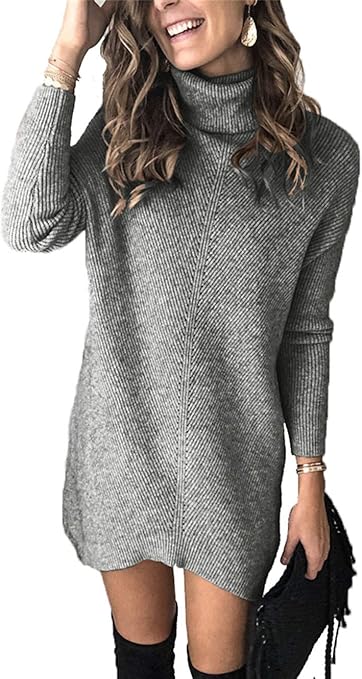 Damen Rollkragen Pullover - Leichter Winter Pullover Langarm Einfarbig