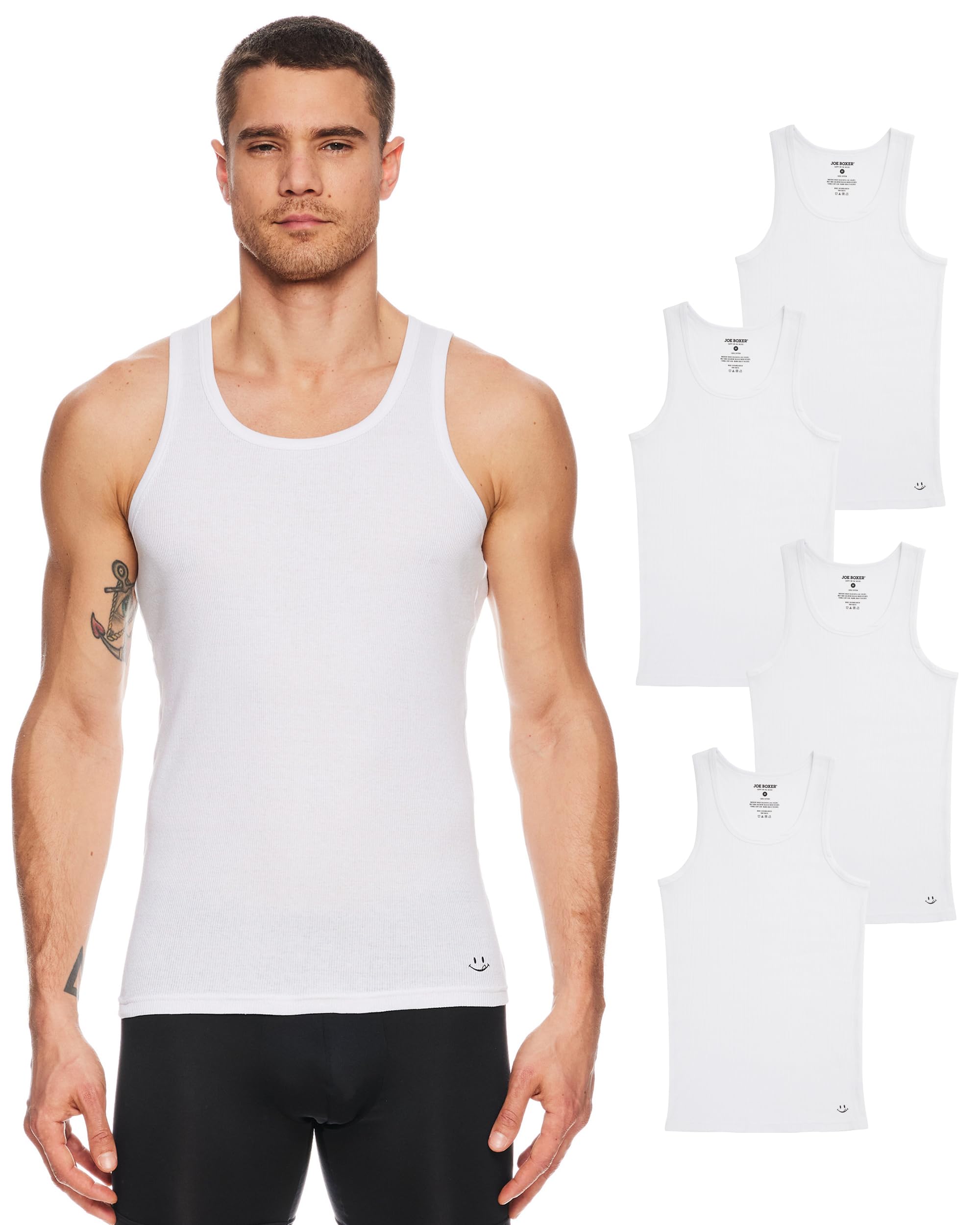 JOE BOXER Mens Tank Tops 4-Pack - Cotton Rib