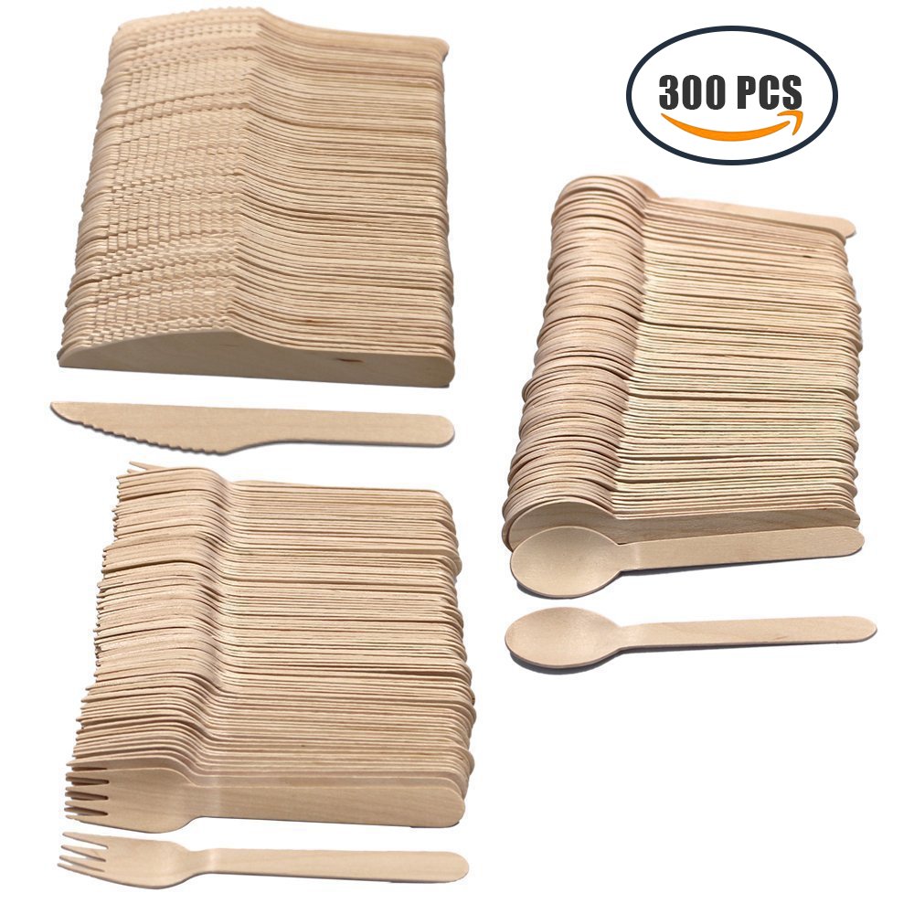 MD comercio desechables de madera cubiertos Set, 300 desechables