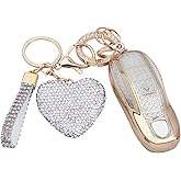 Meruns Compatible with Porsche key fob cover with Keychain, Car Accessories for Cayenne Panamera Macan 911 Boxter Cayman, Gold Clear
