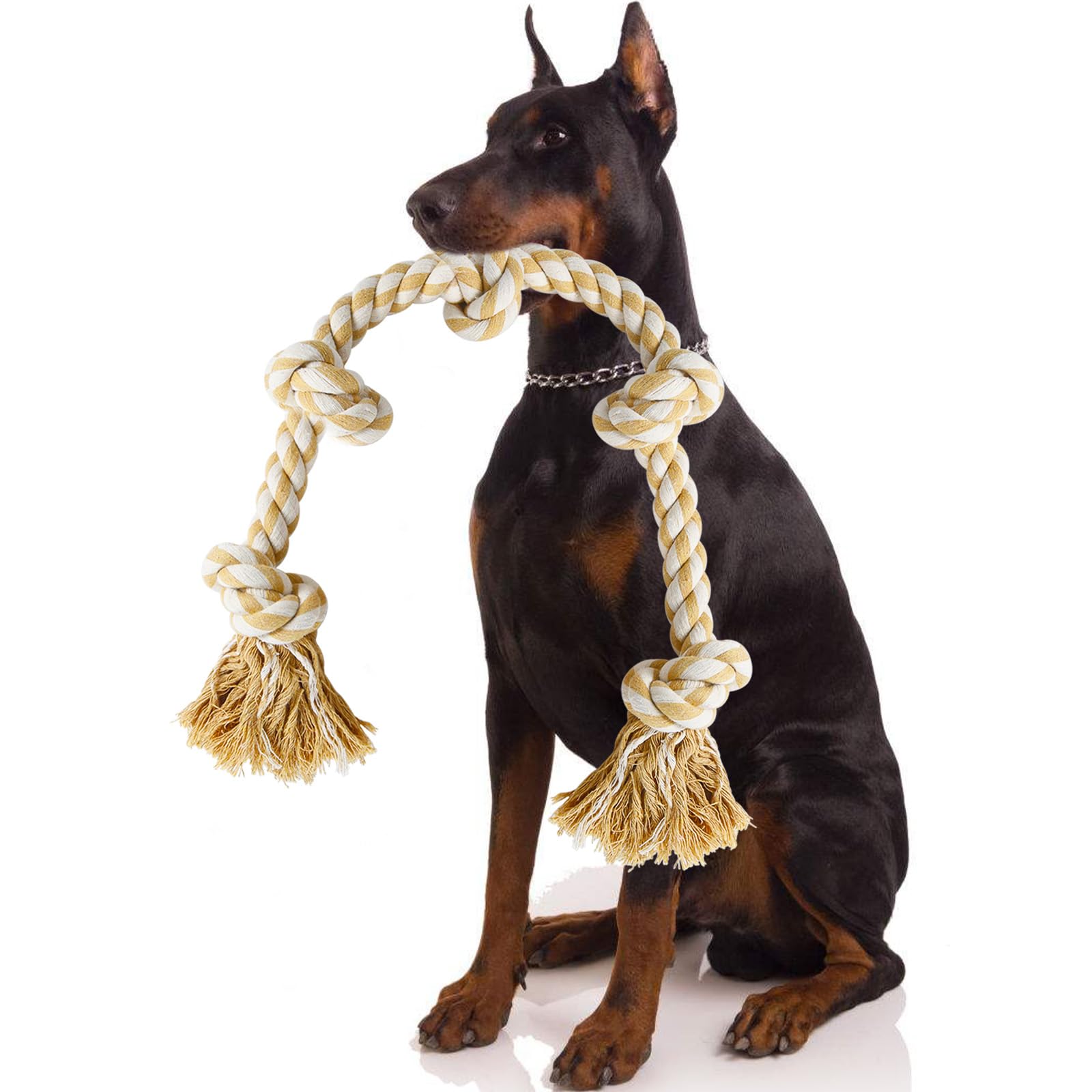 Vivifying Dog Rope Toy for Large Dogs, 90cm Dog Toys Indestructible with Strong knotted, Dog Chews Long Lasting Natural for Boredom,Tug of War&Teeth Cleaning (Beige&White)