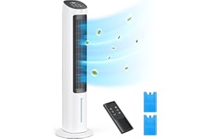Dreo Evaporative Air Cooler, 40” Cooling Fan with 80° Oscillating, Humidifying, Removable Water Tank, Remote Control, 3 Speeds, 7H Timer, Personal Swamp Cooler, ‎White Cream, Large, DR-HEC001-W2