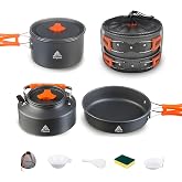 TGpao Collapsible Camping Cookware Set, Portable 4-in-1 Outdoor Camping pots and Pans Set with Nonstick Frypan, Pot, Kettle &amp; Carry Bag, Hard-Anodized Aluminum for Camping, Hiking (2-6 Person)
